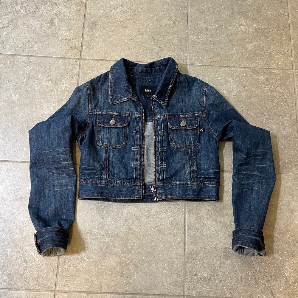 Denim Jean cropped Jacket Distressed Small